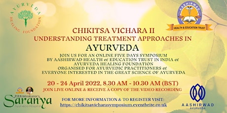 CHIKITSA VICHARA II -UNDERSTANDING TREATMENT APPROACHES IN AYURVEDA SEMINAR primary image