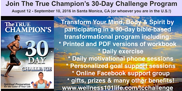 TRUE CHAMPIONS 30-DAY CHALLENGE PROGRAM AUGUST 12 TO SEPTEMBER 10