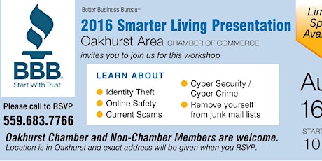 Oakhurst Chamber Workshop - BBB "Smarter Living" Presentation primary image