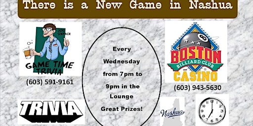Game Time Trivia Wednesdays at Boston Billiard Club & Casino in Nashua