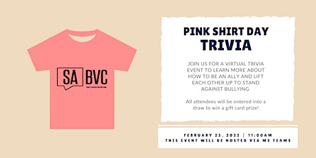 Pink Shirt Day Trivia with SABVC primary image