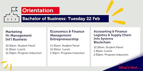 Imagem principal do evento Bachelor of Business Orientation Tue 22 Feb