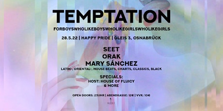 Temptation Happy Pride , 28.5.22, Gleis 3, Osnabrück, For LGTBIQ & Friends! Tickets