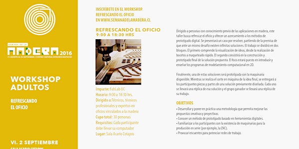 Workshop Estudiantes, Técnicos y Profesionales / "Refrescando el Oficio" /Viernes 2 de Septiembre