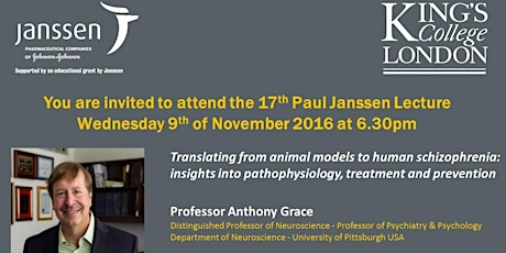 17th Paul Janssen Lecture: 'Translating from animal models to human schizophrenia' by Prof Anthony Grace primary image