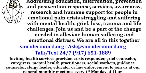 Immagine principale di NYC Suicide Council General Monthly Meetings 