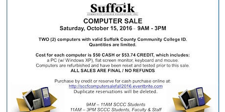 Computer Sale Fall 2016 - Suffolk County Community College - CURRENT SCCC ID REQUIRED primary image