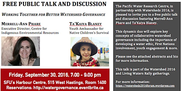 Working Together for Better Watershed Governance Free Public Talk