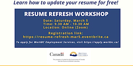 Resume Refresh Online Workshop - Mar 5@ 9:30 AM
