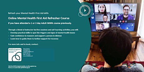 Online Mental Health First Aid Refresher Course (MHFA England accredited) tickets