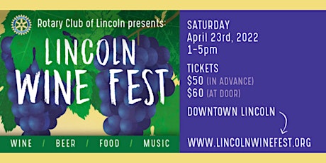 Hauptbild für Lincoln Wine Fest - April 23, 2022