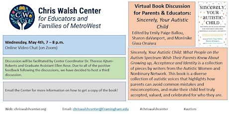 Primaire afbeelding van Virtual Book Discussion:  Sincerely Your Autistic Child