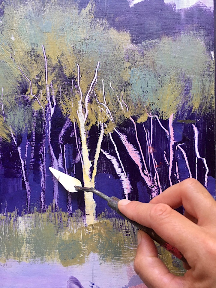 Sgraffito Trees Workshop - experimental colour and mark making in acrylic image
