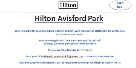 Interview Day - Confrence and Events, Restaurant and Bar - Hilton Avisford Park primary image