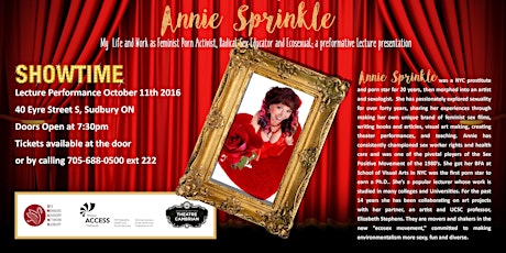 Annie Sprinkle, My  Life and Work as Feminist Porn Activist, Radical Sex Educator and Ecosexual; a preformative lecture presentation primary image