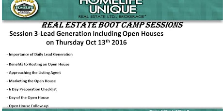 Session 3 Real Estate Boot Camp- Lead Generation Including Open Houses primary image