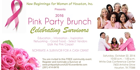 "2016 Pink Party Brunch" Presented by New Beginnings for Women of Houston primary image