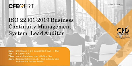 ISO 22301:2019 Business Continuity Management System  Lead Auditor - ₤1.100 billets