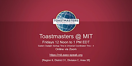Toastmasters @ MIT Club Meeting ONLINE bilhetes