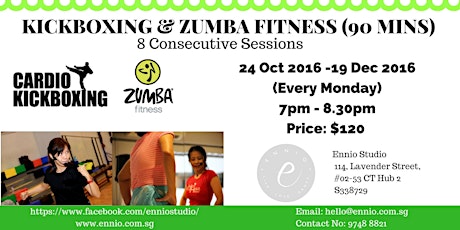 KICKBOXING & ZUMBA (90MIN) 8 Consecutive Sessions at $120 primary image