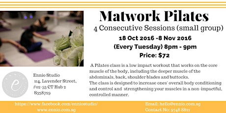 Matwork Pilates 4 Consecutive Sessions at $72 primary image