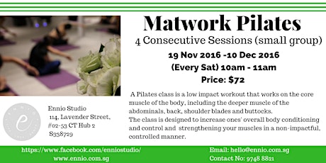 Sat Matwork Pilates 4 Consecutive Sessions at $72 primary image