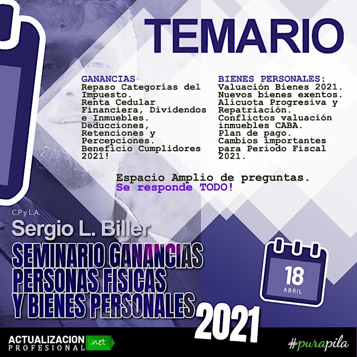 Imagen de SEMINARIO Ganancias Personas Físicas y Bienes Personales 2021