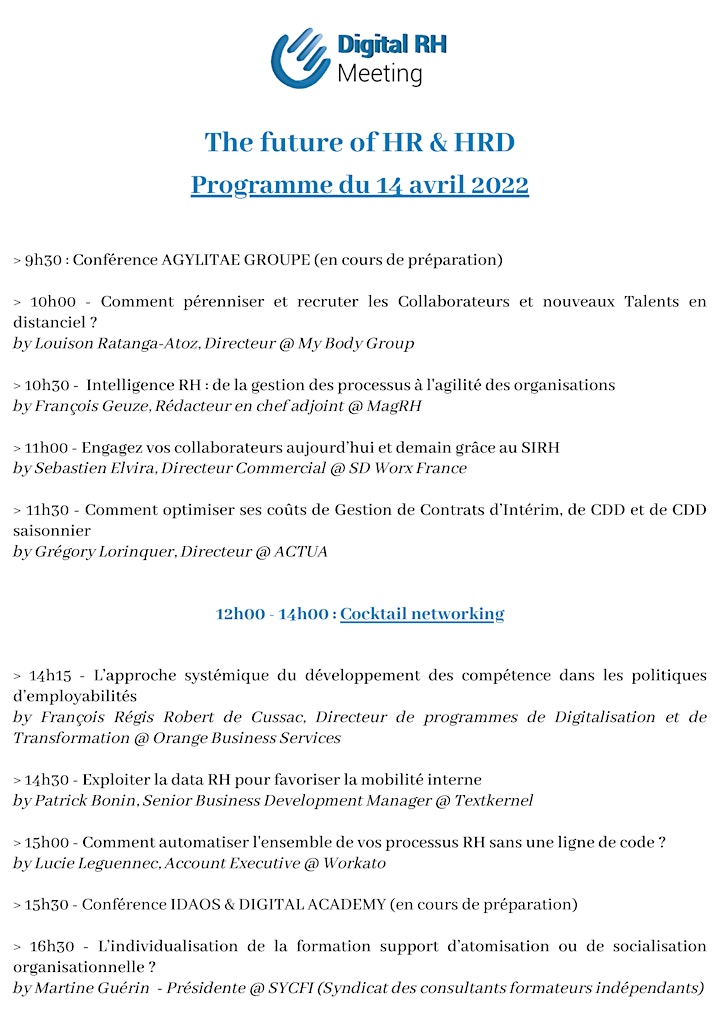 Image pour Congrès privé Digital RH Meeting - 14 avril 2022 - Paris 