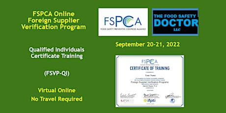 FSPCA Foreign Supplier Verification Program (FSVP-QI) Training tickets