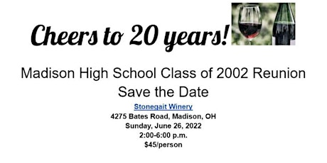 Madison HS Class of 2002 20th Class Reunion tickets