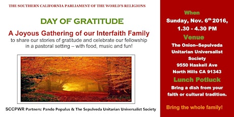 DAY OF GRATITUDE with Southern CA Parliament of ...Religions and friends primary image