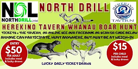 North Drill Herekino Tavern Whānau Boar Hunt primary image