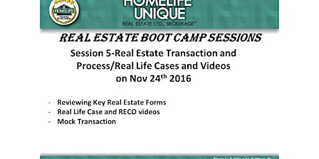 Boot Camp Session 5:  Real Estate Transaction Process & Real Life Cases primary image