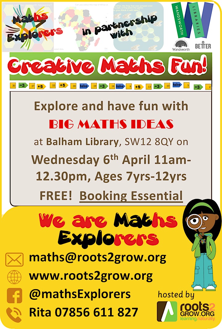 Creative Maths Fun!  Ages 7yrs-12yrs, 6th April 2022,Balham Library image