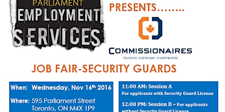Comissionaires Security Guard Hiring Event primary image