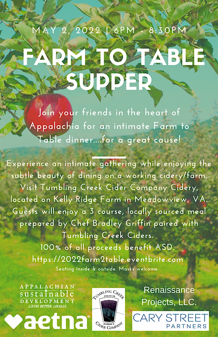 Farm to Table Fundraising Supper @ Tumbling Creek Cidery, Kelly Ridge Farms image