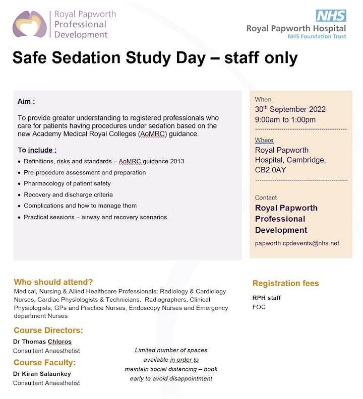 Safe Sedation Study Day - 30th September 2022 (for RPH staff only) image