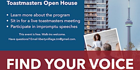 Imagem principal do evento Liberty Village Toastmasters Open House! (In-person)