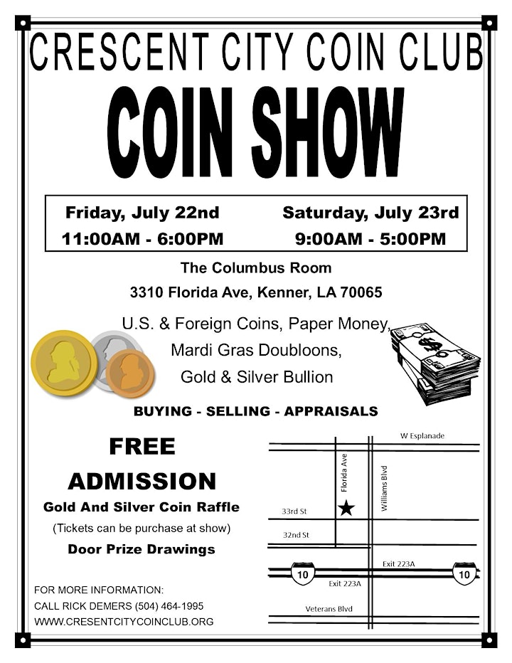 Crescent City Coin Club Coin Show July 22 and July 23 image