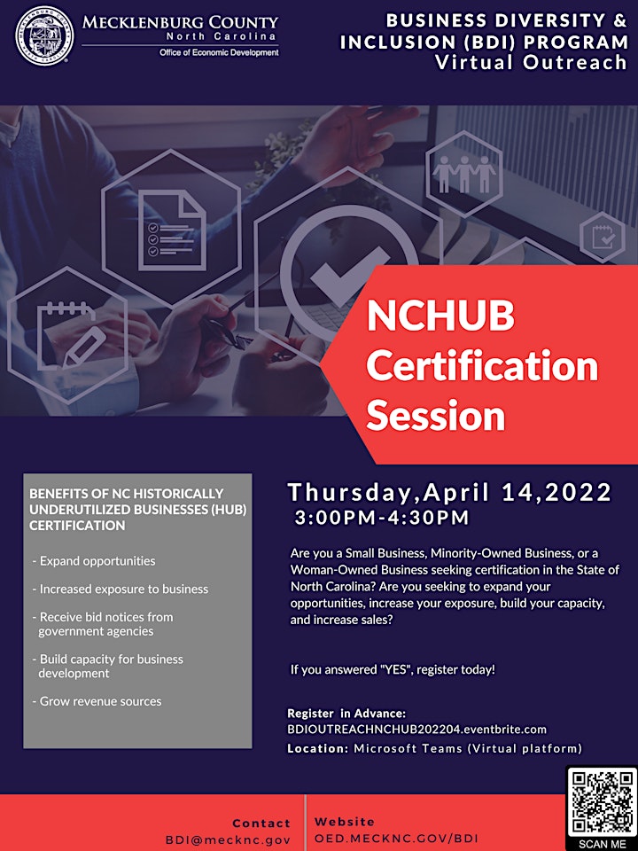 Mecklenburg County BDI Outreach: Virtual NCHUB Certification Session image