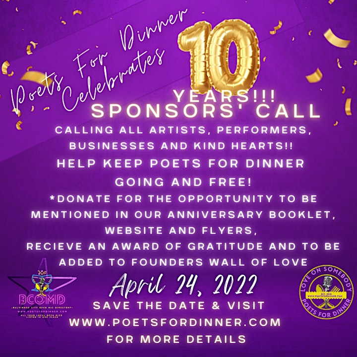 Poets For Dinner 10 Year Anniversary image