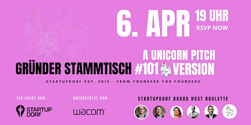 Gründerstammtisch #101 - Start der StartupDorf Unicorn Pitch Series 2022 primary image