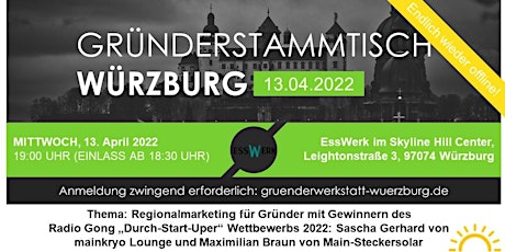 Immagine principale di Gründerstammtisch Würzburg 13. April 2022 
