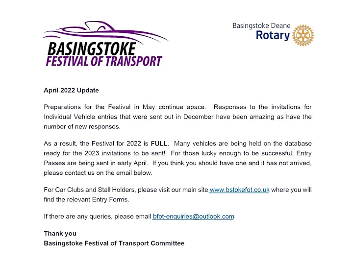 Basingstoke Deane Rotary - Basingstoke Festival of Transport 08 May 2022 image