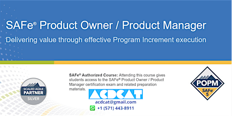 SAFe Product Owner/Product Manager 5.1 (POPM) - Curso Online en Español tickets