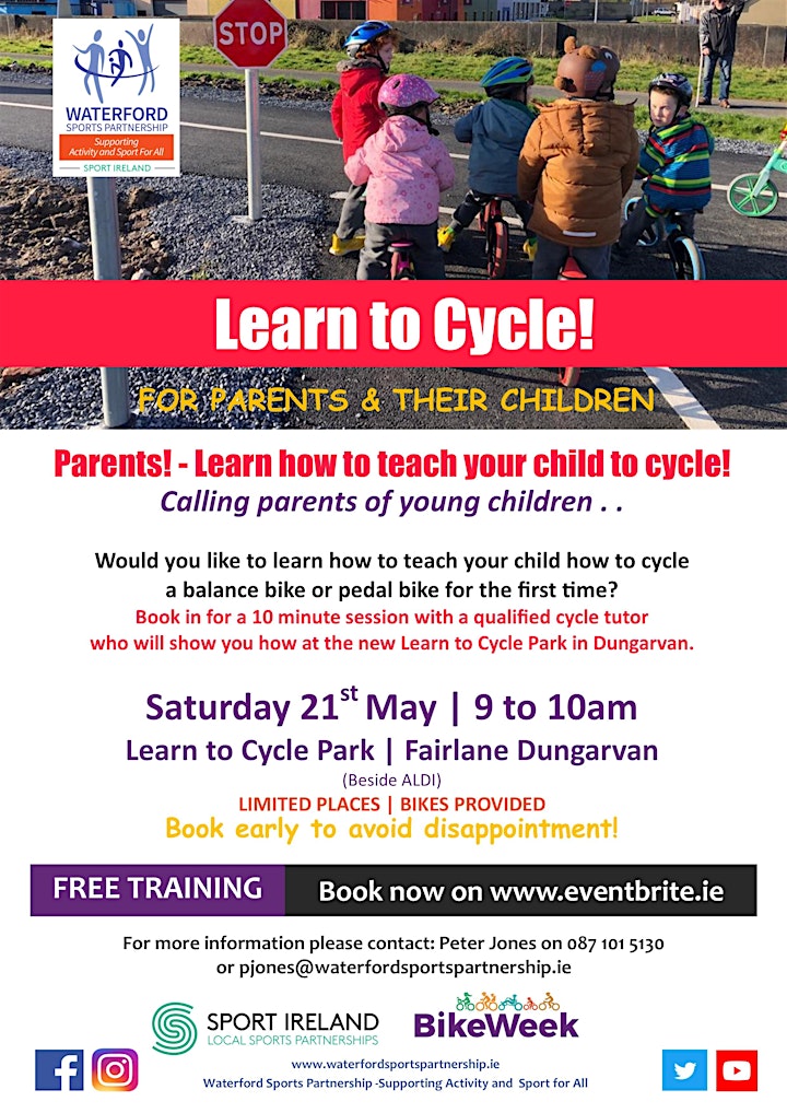 Bike Week - Learn to Cycle for Parents of Children aged 3 - 8@Fairlane Park image