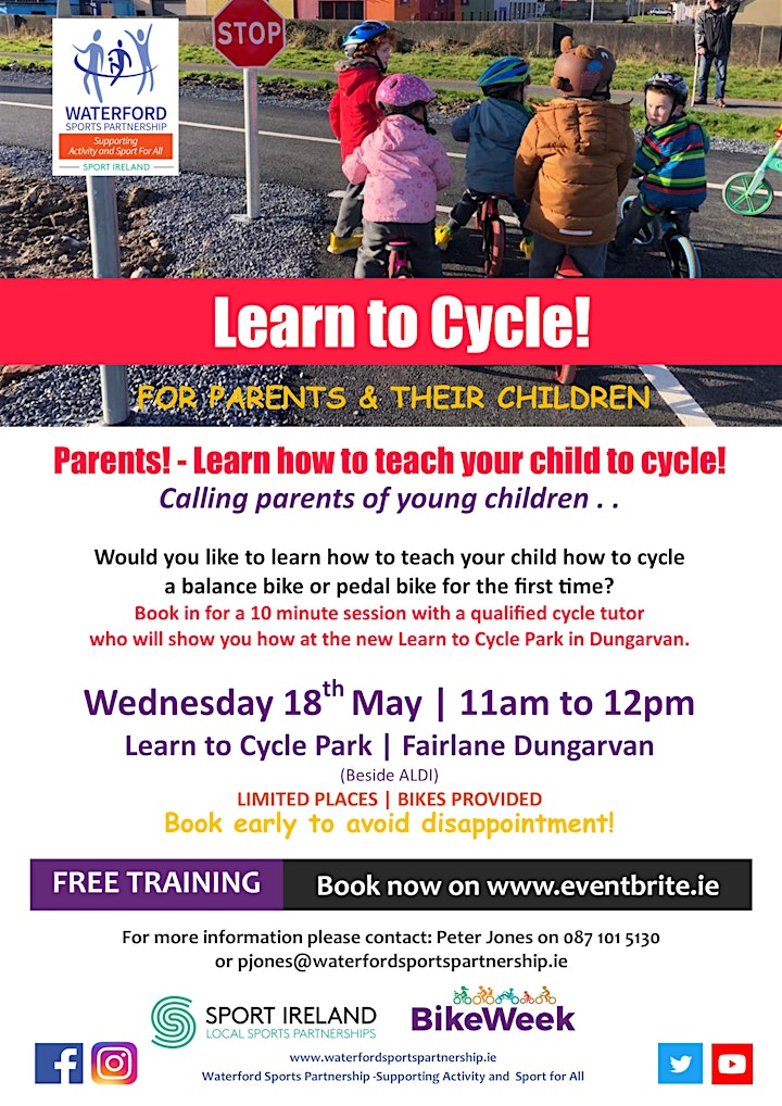 Bike Week - Learn to Cycle for Parents of Children aged 3 - 8@Fairlane Park image