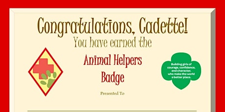  Girl Scouts Badge Day- Cadette Animal Helper Badge primary image