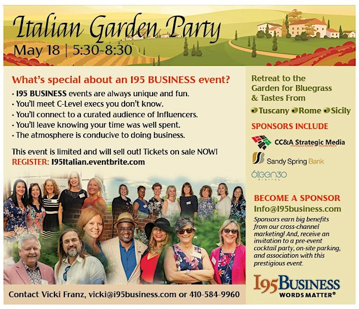
		Italian Garden Party, hosted by I95 BUSINESS for Executives in the C-Suite image
