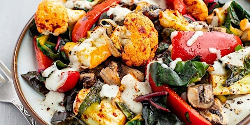 Roasted Cauliflower and Peppers with Rainbow Chard, Shallots and Mushrooms